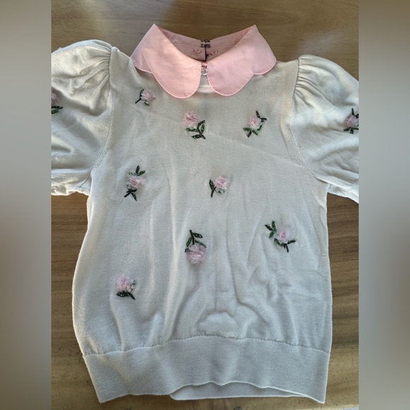 Alice + Olivia White Blouse with Pink Collar - Picture 4 of 6